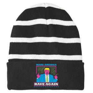 Make America Rave Again Funny Trump Edm Striped Beanie with Solid Band