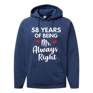 Mr Always Right 58th Wedding Anniversary Gift For Husband Gift Performance Fleece Hoodie