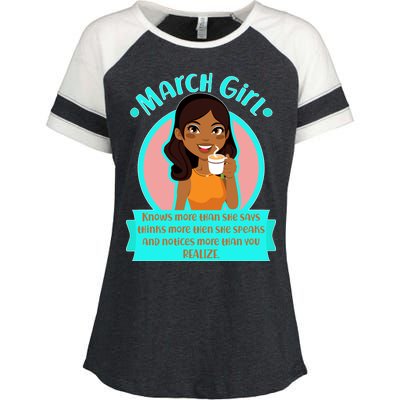 March Birthday Girl Knows More Than You Realize Enza Ladies Jersey Colorblock Tee