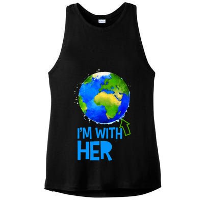 March For Science I'm With Her Earth Globe Scientists Ladies PosiCharge Tri-Blend Wicking Tank