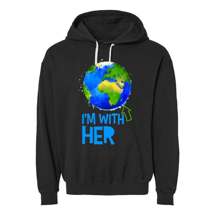 March For Science I'm With Her Earth Globe Scientists Garment-Dyed Fleece Hoodie