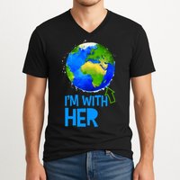 March For Science I'm With Her Earth Globe Scientists V-Neck T-Shirt