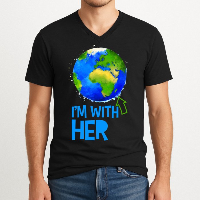 March For Science I'm With Her Earth Globe Scientists V-Neck T-Shirt