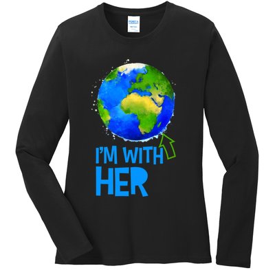 March For Science I'm With Her Earth Globe Scientists Ladies Long Sleeve Shirt