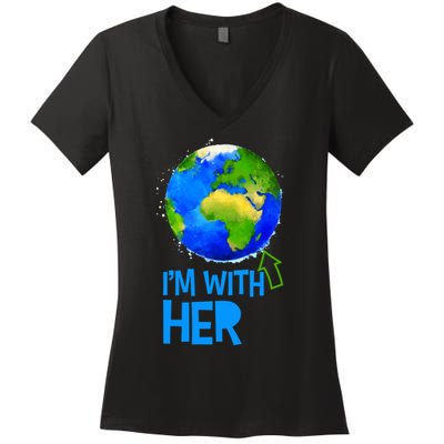 March For Science I'm With Her Earth Globe Scientists Women's V-Neck T-Shirt
