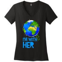 March For Science I'm With Her Earth Globe Scientists Women's V-Neck T-Shirt