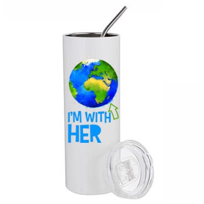 March For Science I'm With Her Earth Globe Scientists Stainless Steel Tumbler