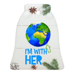 March For Science I'm With Her Earth Globe Scientists Ceramic Bell Ornament