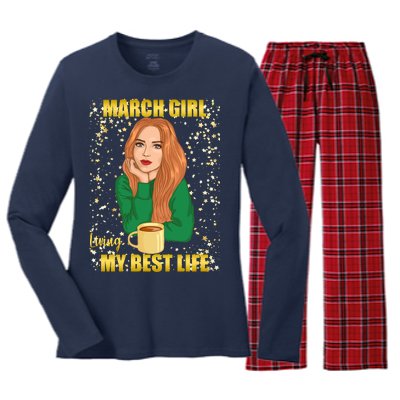 March Girl Living My Best Life Women's Long Sleeve Flannel Pajama Set 