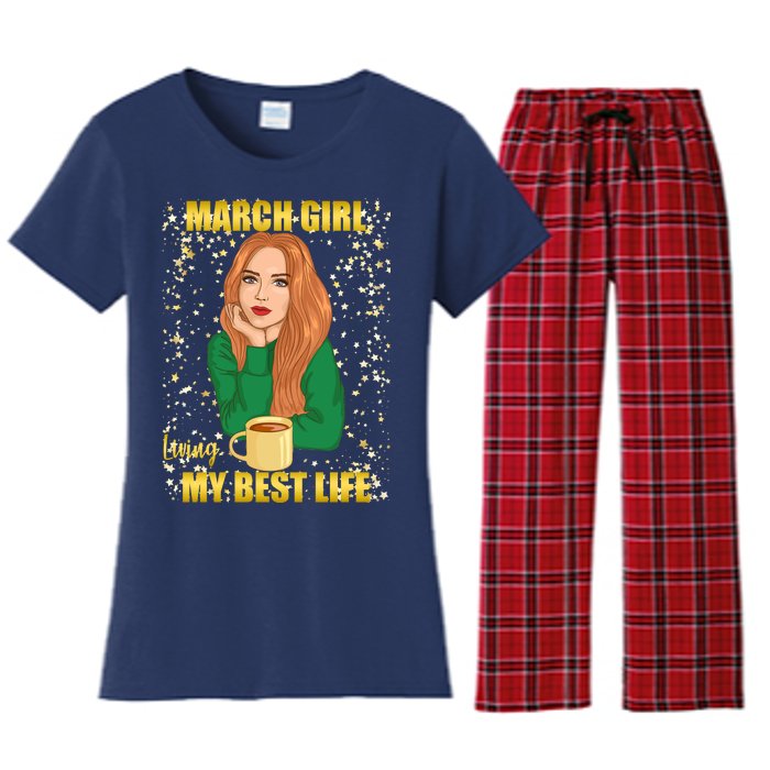 March Girl Living My Best Life Women's Flannel Pajama Set