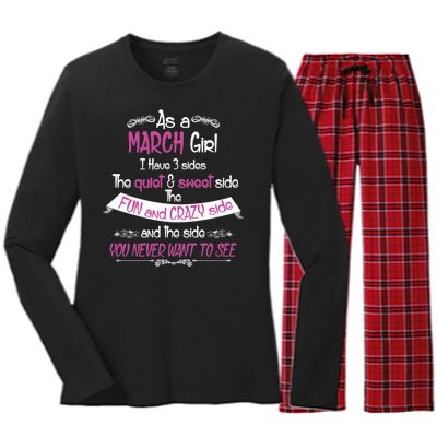 March Girl Sweet But Crazy Funny Birthday Women's Long Sleeve Flannel Pajama Set 