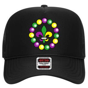 Mardi Gras Beads High Crown Mesh Back Trucker Hat