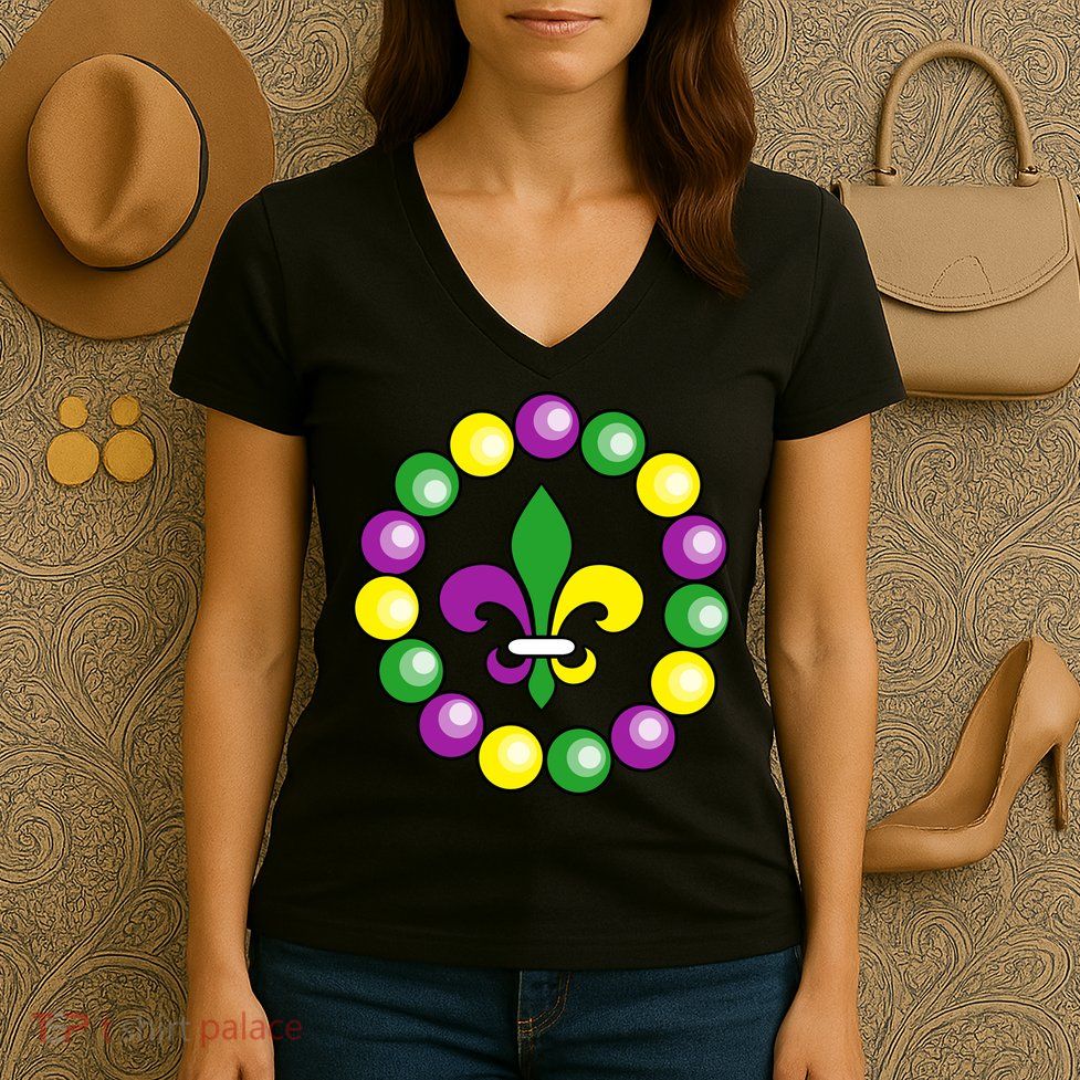 Mardi Gras Beads Women's V-Neck T-Shirt