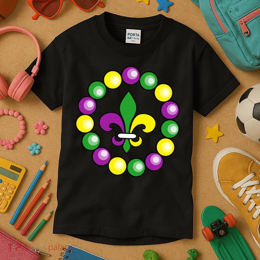 Mardi Gras Beads Kids T-Shirt