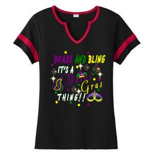 Mardi Gras Beads And Bling Celebration Ladies Halftime Notch Neck Tee