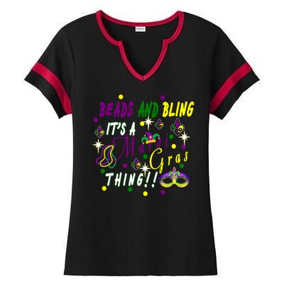 Mardi Gras Beads And Bling Celebration Ladies Halftime Notch Neck Tee