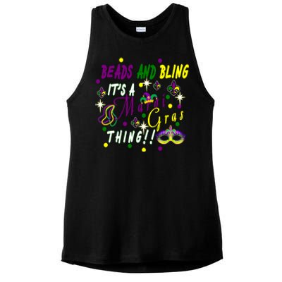 Mardi Gras Beads And Bling Celebration Ladies PosiCharge Tri-Blend Wicking Tank