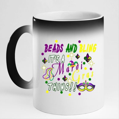 Mardi Gras Beads And Bling Celebration 11oz Black Color Changing Mug