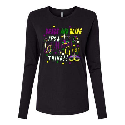 Mardi Gras Beads And Bling Celebration Womens Cotton Relaxed Long Sleeve T-Shirt