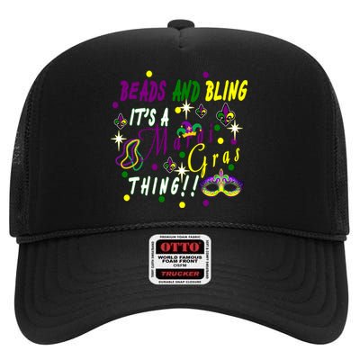 Mardi Gras Beads And Bling Celebration High Crown Mesh Back Trucker Hat