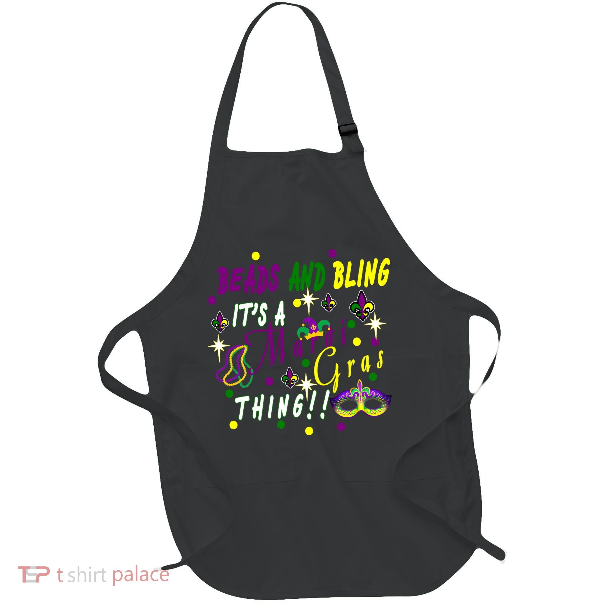 Mardi Gras Beads And Bling Celebration Full-Length Apron With Pockets