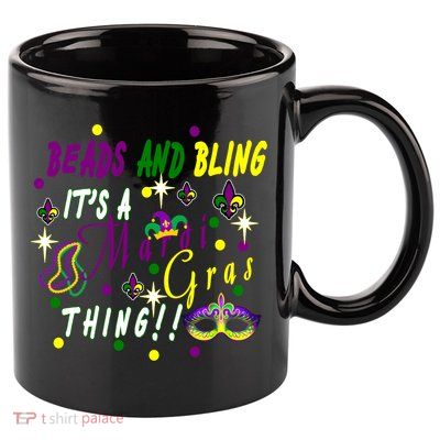 Mardi Gras Beads And Bling Celebration 11oz C Handle Ceramic Mug