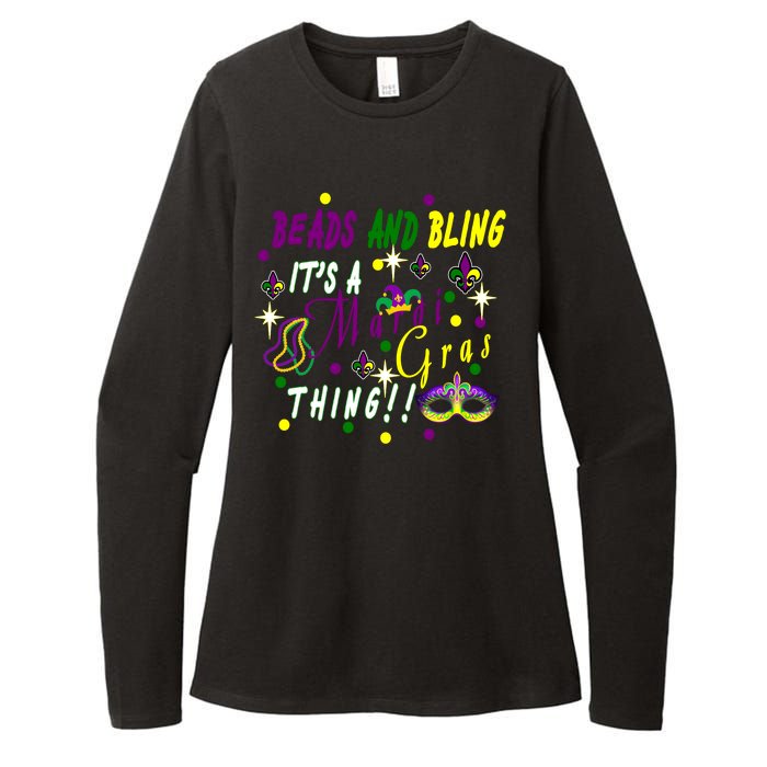 Mardi Gras Beads And Bling Celebration Womens CVC Long Sleeve Shirt