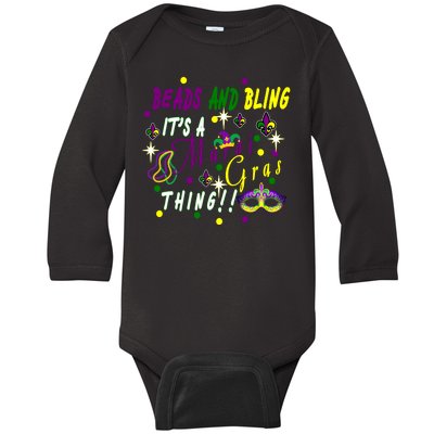 Mardi Gras Beads And Bling Celebration Baby Long Sleeve Bodysuit