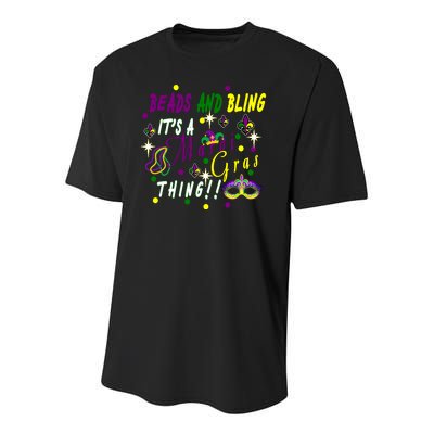 Mardi Gras Beads And Bling Celebration Youth Performance Sprint T-Shirt