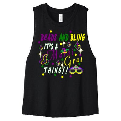 Mardi Gras Beads And Bling Celebration Women's Racerback Cropped Tank