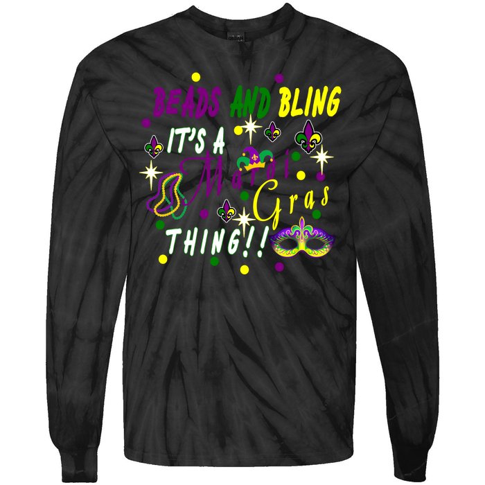 Mardi Gras Beads And Bling Celebration Tie-Dye Long Sleeve Shirt