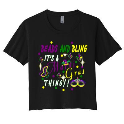 Mardi Gras Beads And Bling Celebration Women's Crop Top Tee