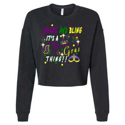 Mardi Gras Beads And Bling Celebration Cropped Pullover Crew