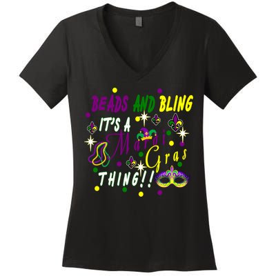 Mardi Gras Beads And Bling Celebration Women's V-Neck T-Shirt