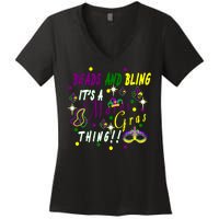 Mardi Gras Beads And Bling Celebration Women's V-Neck T-Shirt