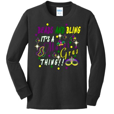 Mardi Gras Beads And Bling Celebration Kids Long Sleeve Shirt