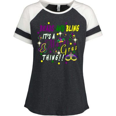 Mardi Gras Beads And Bling Celebration Enza Ladies Jersey Colorblock Tee