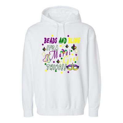 Mardi Gras Beads And Bling Celebration Garment-Dyed Fleece Hoodie