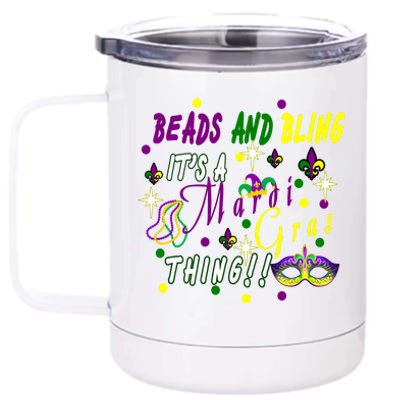 Mardi Gras Beads And Bling Celebration 12 oz Stainless Steel Tumbler Cup