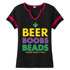 Mardi Gras Beer Boobs Beads Ladies Halftime Notch Neck Tee