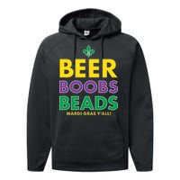 Mardi Gras Beer Boobs Beads Performance Fleece Hoodie