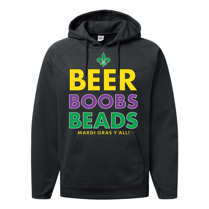 Mardi Gras Beer Boobs Beads Performance Fleece Hoodie