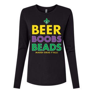 Mardi Gras Beer Boobs Beads Womens Cotton Relaxed Long Sleeve T-Shirt