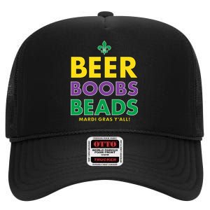 Mardi Gras Beer Boobs Beads High Crown Mesh Back Trucker Hat