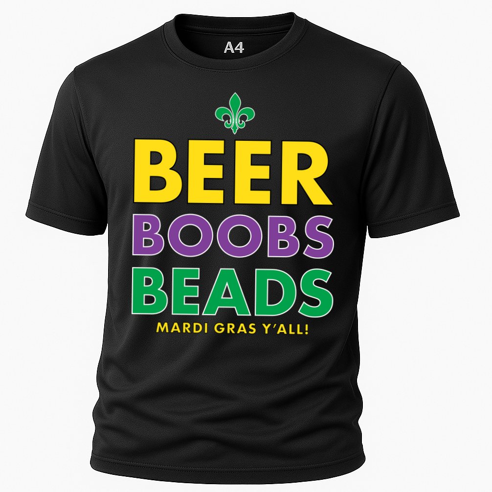 Mardi Gras Beer Boobs Beads Cooling Performance Crew T-Shirt