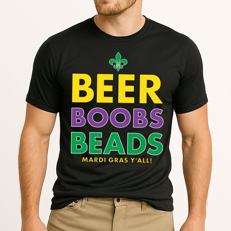 Mardi Gras Beer Boobs Beads Cooling Performance Crew T-Shirt