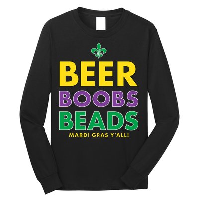 Mardi Gras Beer Boobs Beads Long Sleeve Shirt