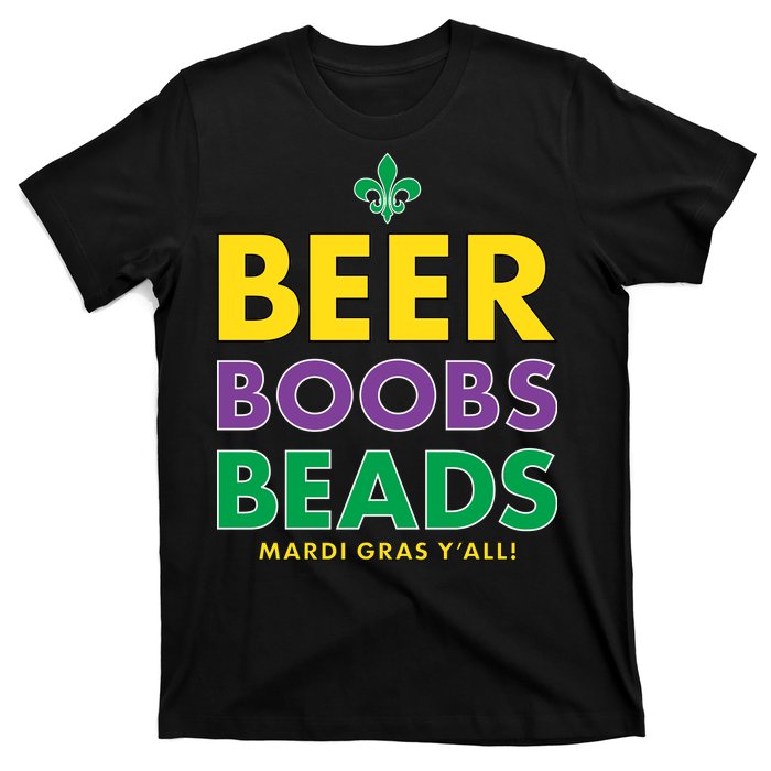 Mardi Gras Beer Boobs Beads T-Shirt