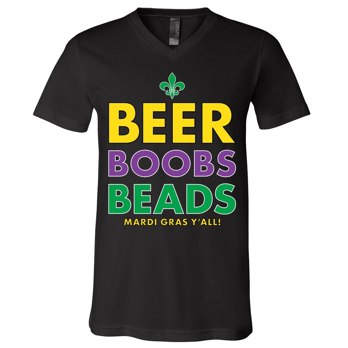 Mardi Gras Beer Boobs Beads V-Neck T-Shirt