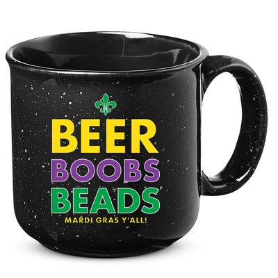 Mardi Gras Beer Boobs Beads 15oz Campfire Ceramic Mug